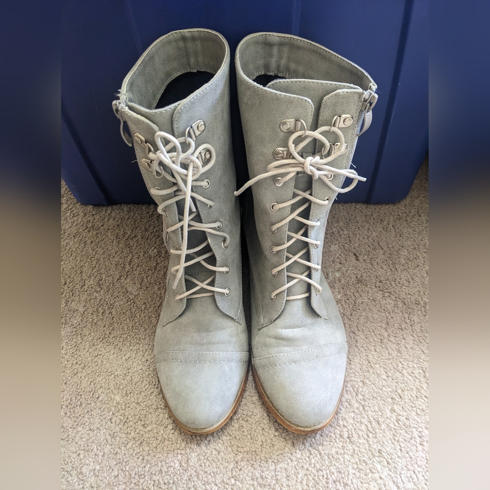 Light Gray Lace-Up High-Ankle Boots